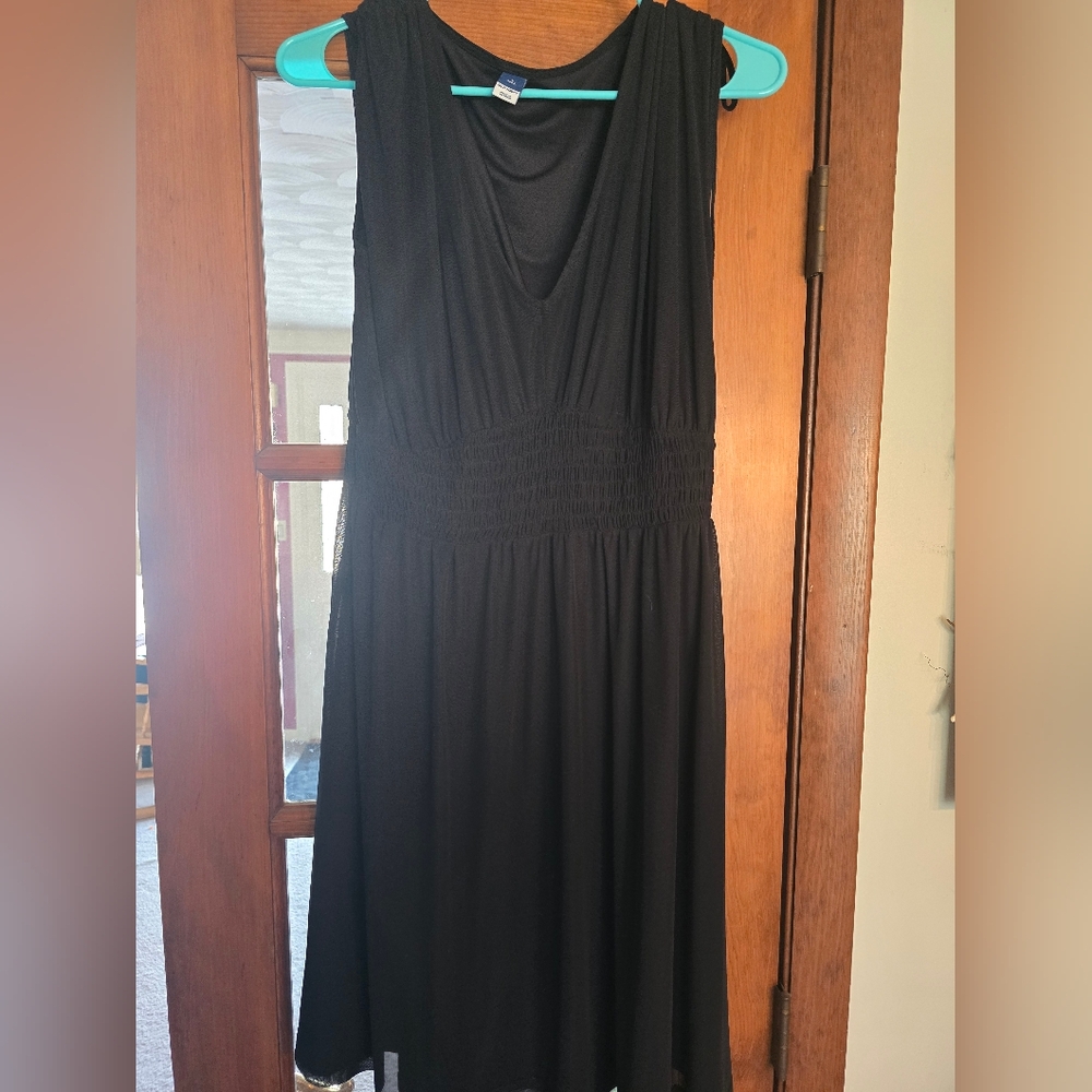 Old Navy large tall black tank dress with Ruched Waist And Ties At Shoulder NWOT